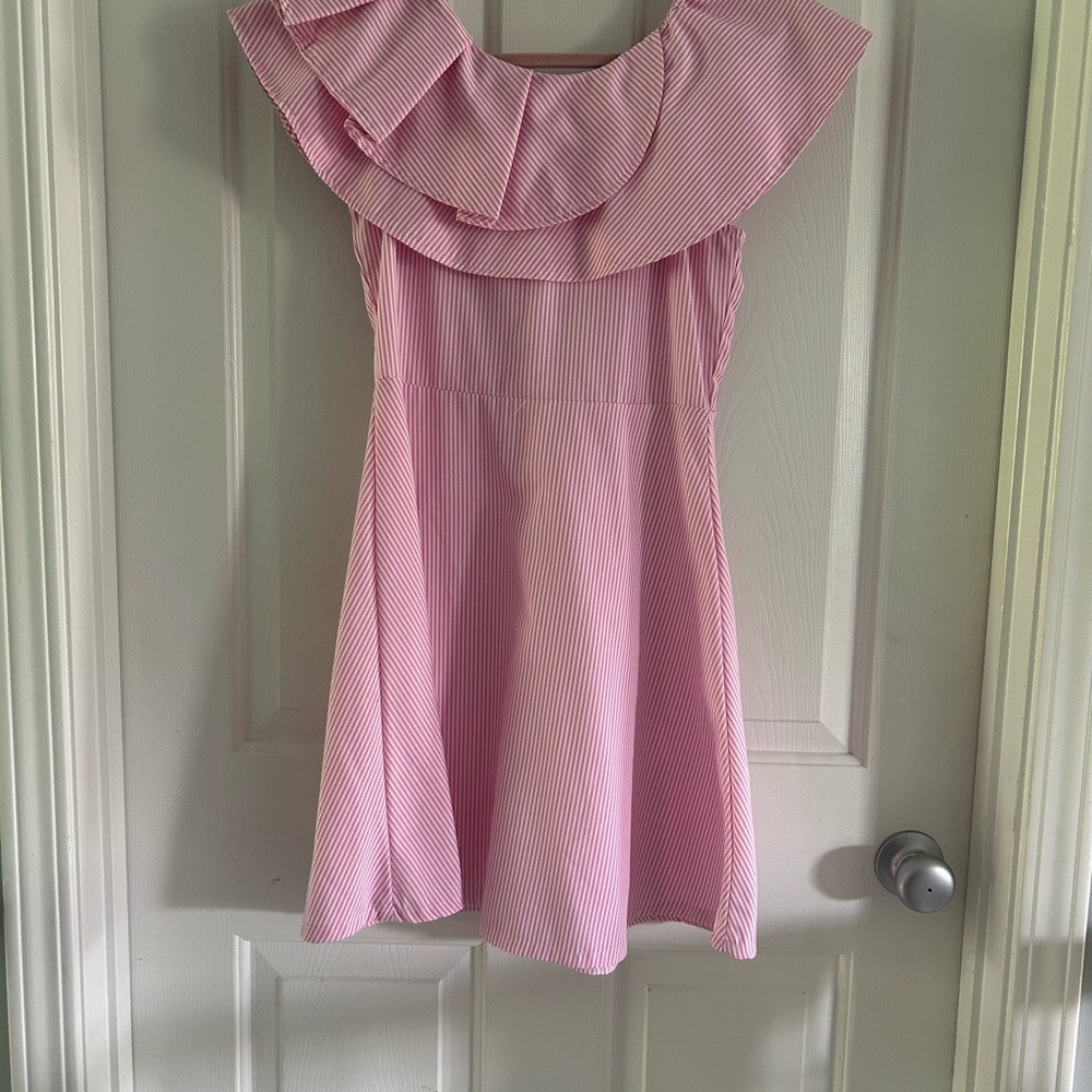 Habitual Pink Striped One-Shoulder Dress, Sz 14 Girls - Picture 3 of 7